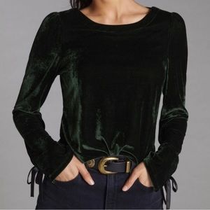 NWT Anthropologie Green Velvet Blouse